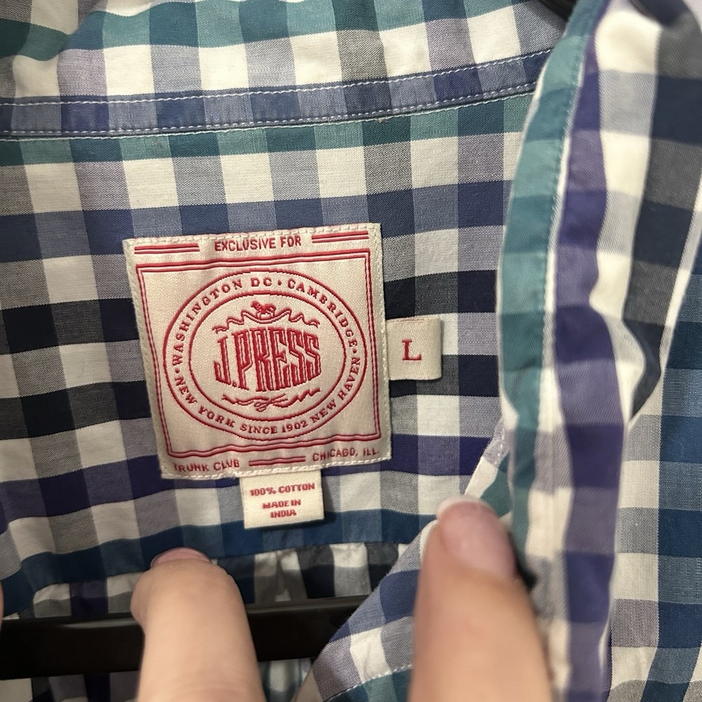 J. Press Men's Large Green Blue Plaid Shirt Career Casual Long Sleeve Button - Picture 5 of 11